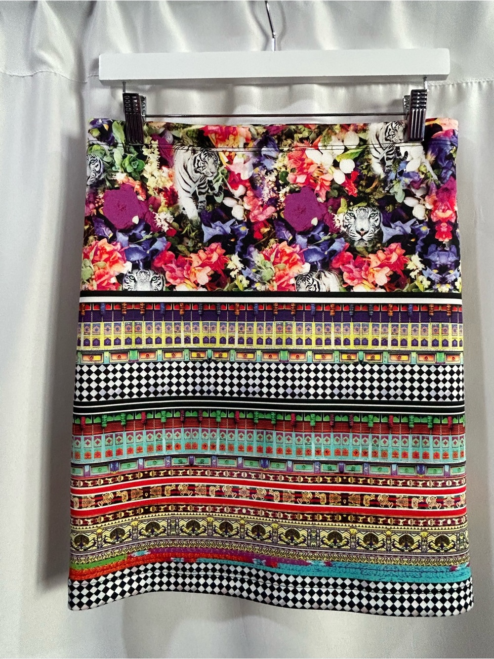 NWOT Clover Canyon Bengal Tiger & Floral Print  Scuba Mini Skirt